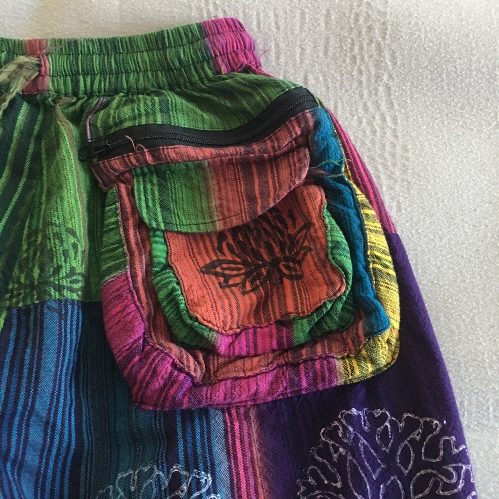Harem Patchwork Baggy Hippie Pants with Big Box Pockets Size Small Boho - Picture 3 of 15